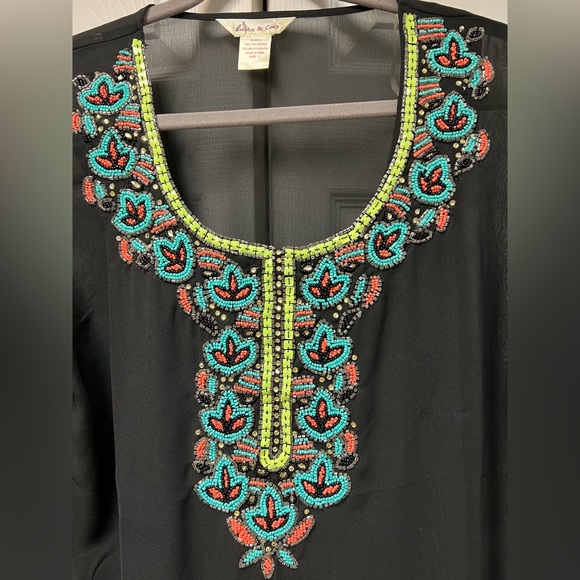 Lucky & Coco Beaded black Coverup/ Tunic Sheer Stunning Colorful Hand Beading - Picture 9 of 12